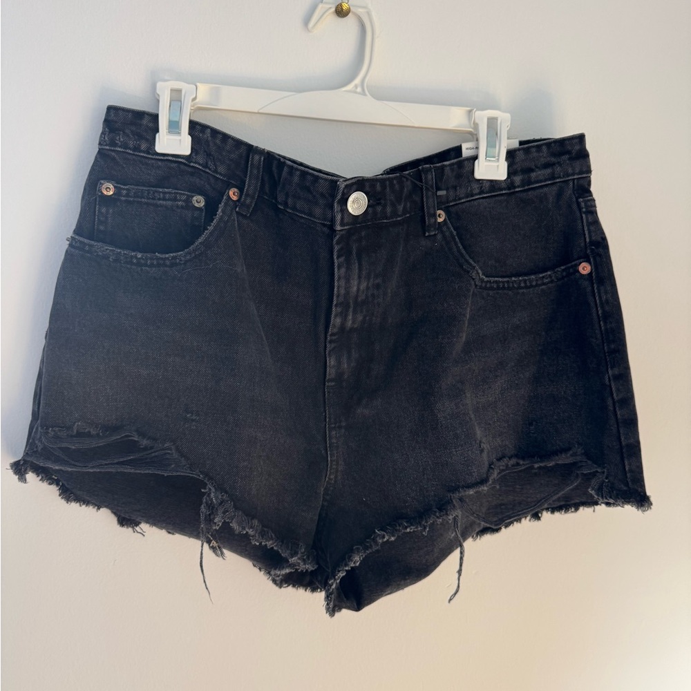 Zara Black Jean Shorts with Frayed Hem
